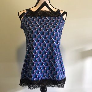Geometric print lace trim cami